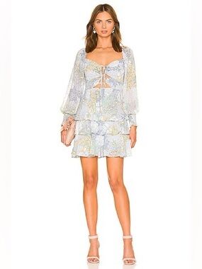 Astr Pastel Floral Tie-Front Tiered Mini Dress
